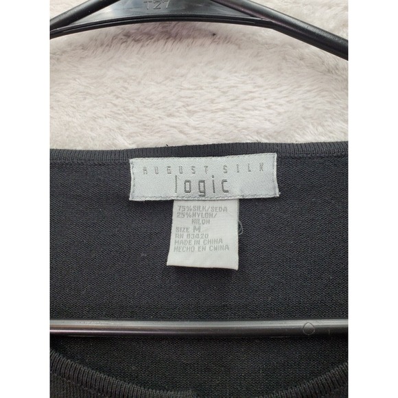 August Silk Logic Cardigan Women Medium Black Knit Silk Long Sleeve Button Front - Picture 7 of 8